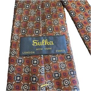 Sulka Neck Tie Vintage Brown Blue Red Grey 58”X 3.5” 100% Silk Quality EUC
